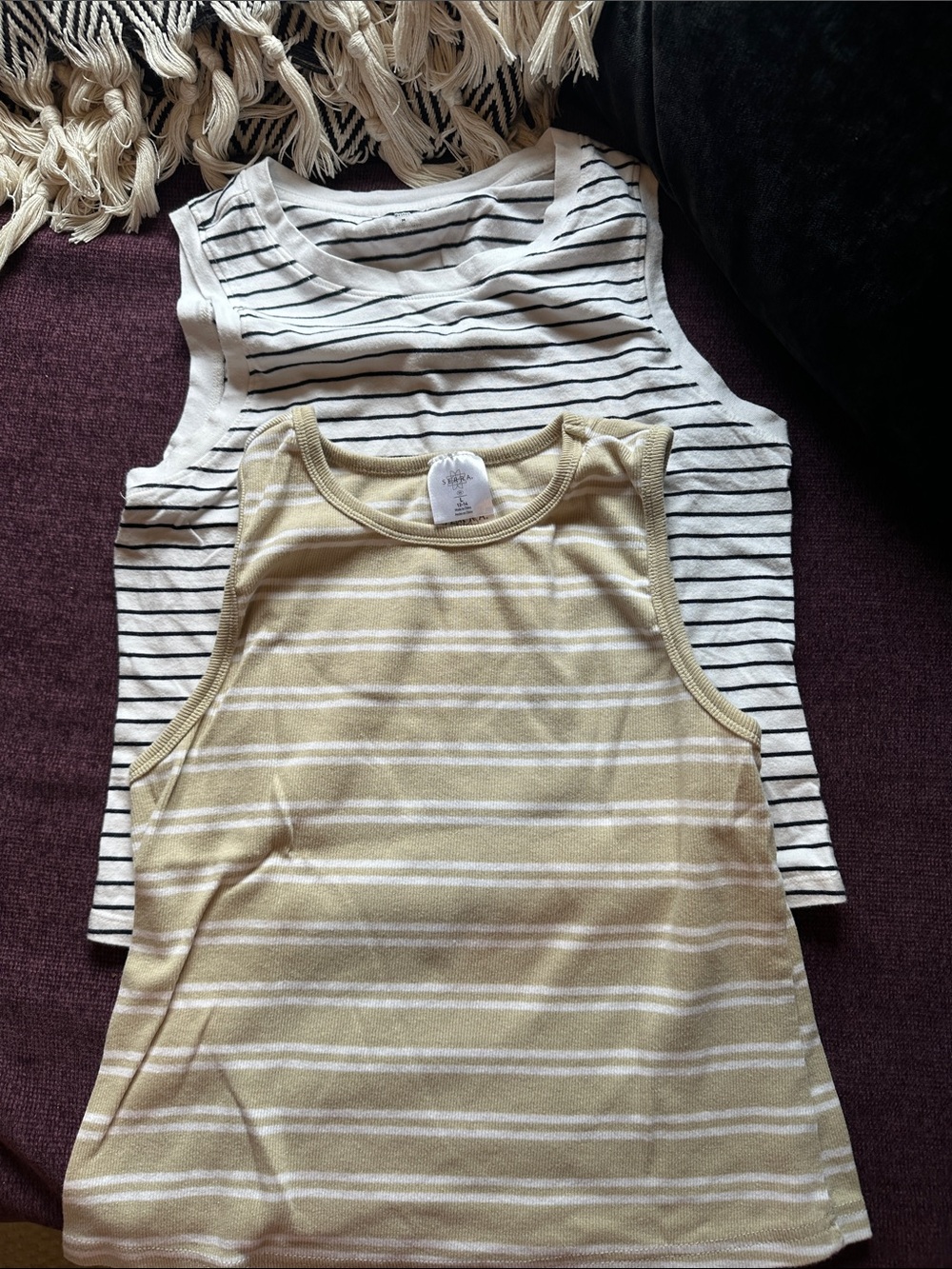 Striped Tank Top - White/Black & Light Olive/White - 2-Pack